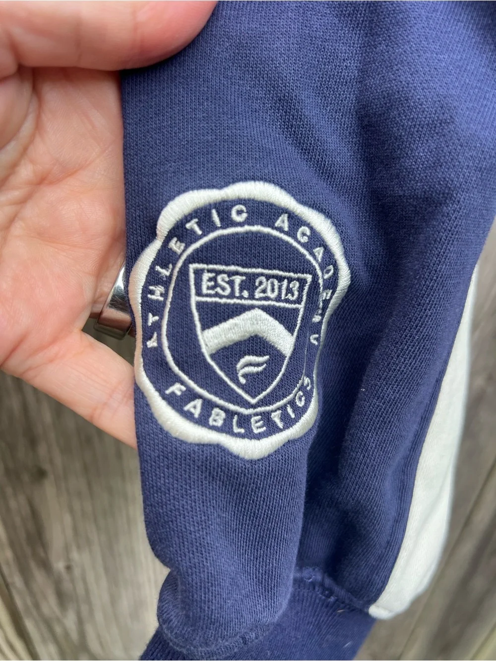 FABLETICS Navy Blue and White Full Zip Sweatshirt Women’s Large
